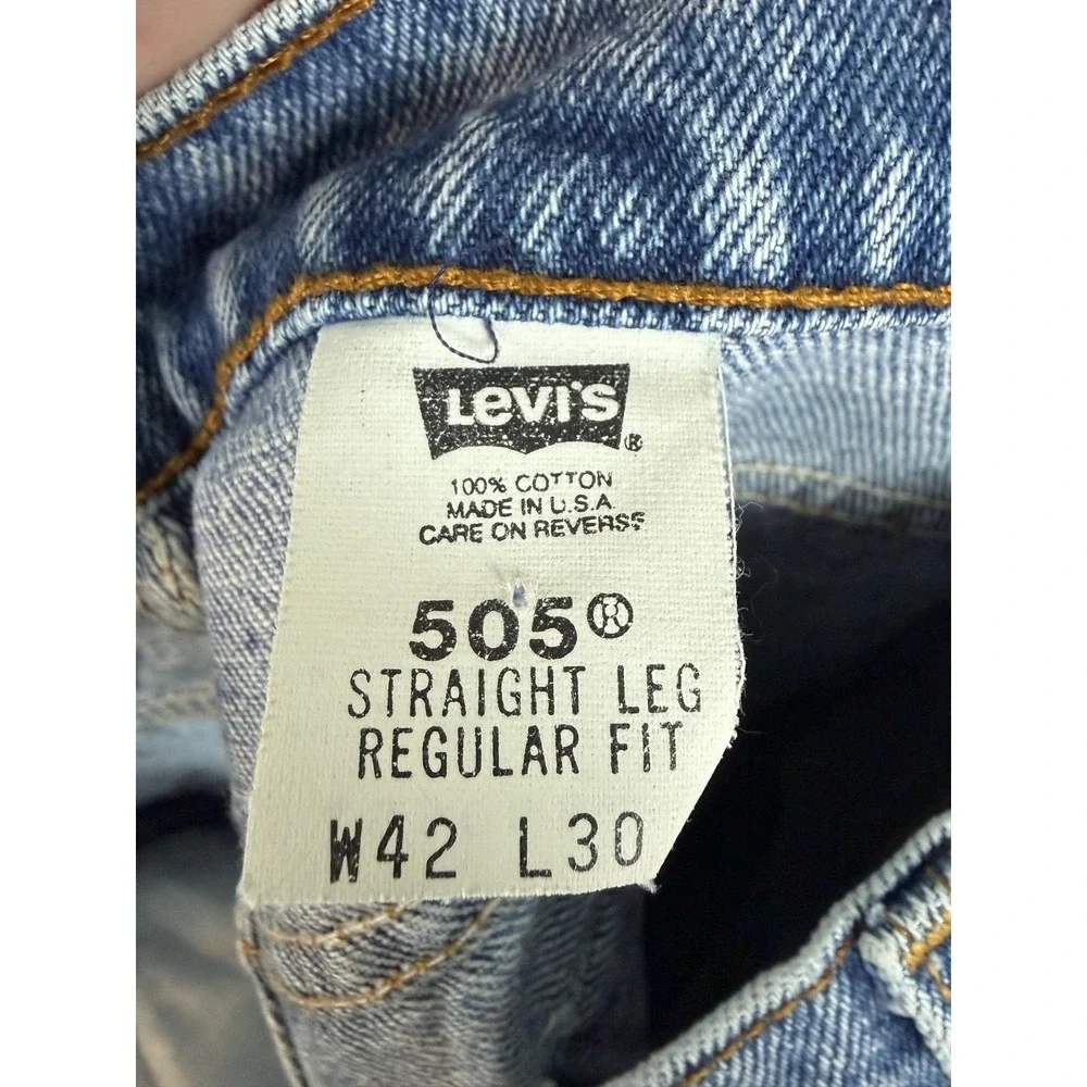 VTG Levis 505 Jeans Mens 42x27 Blue Light Wash Regular Straight Denim Made USA